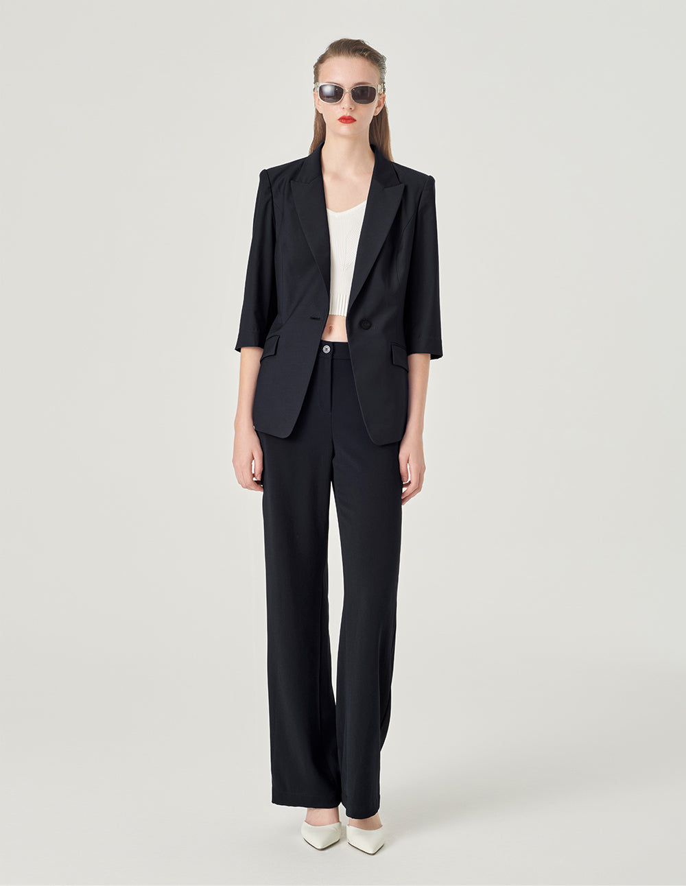 MARYLING Ice Blue Draped Straight Suit Pants