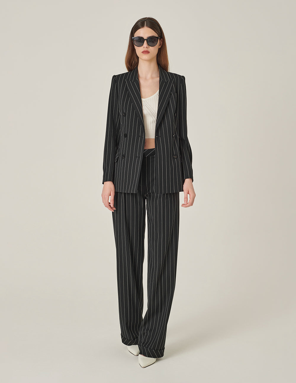 MARYLING Black And White Striped Straight Pants