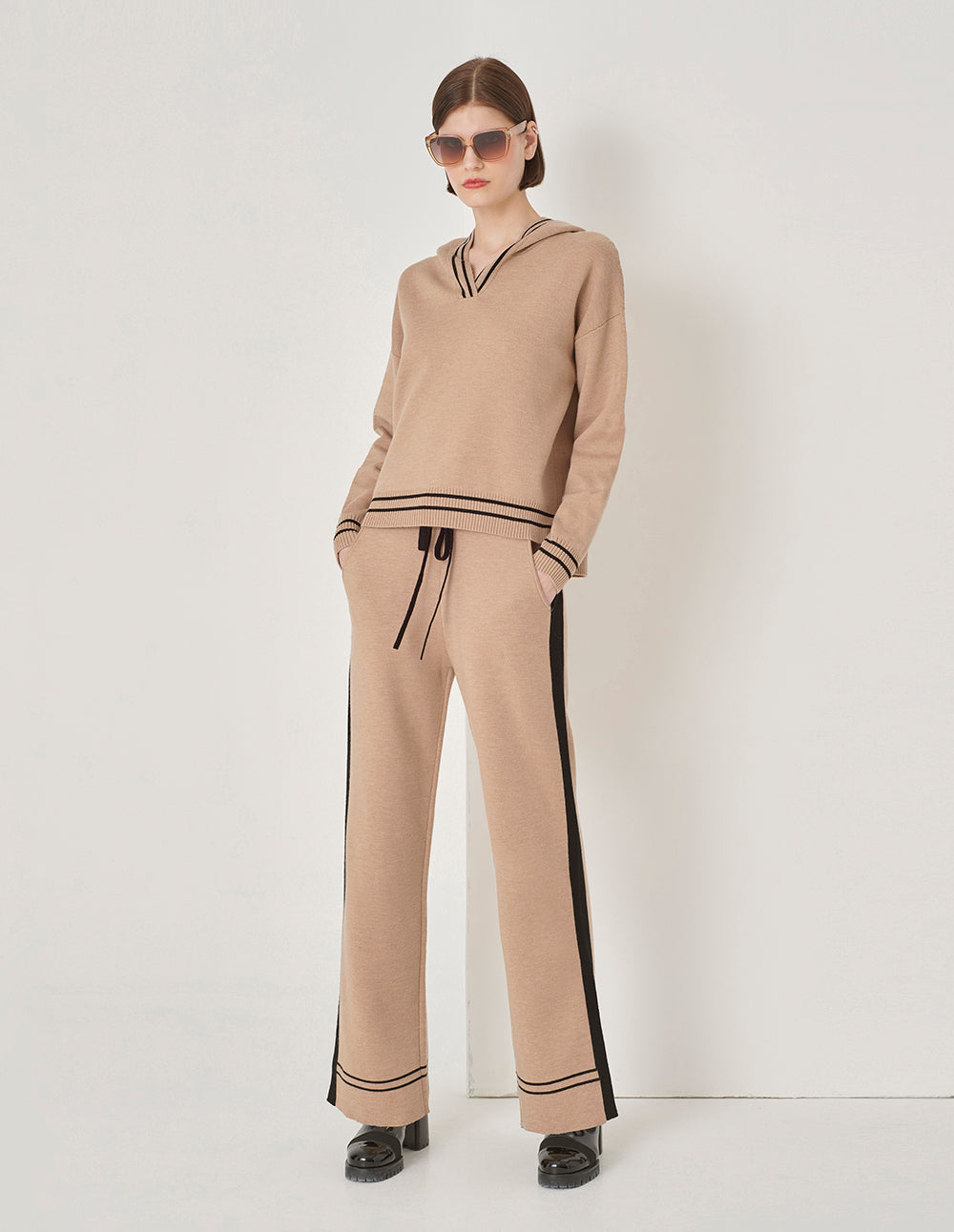 MARYLING Camel Contrast Knitted Trousers