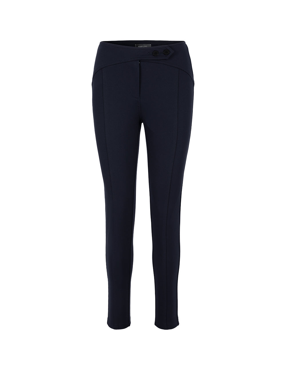 MARYLING Dark Blue Curved Line-Cut Slim Fit Stretch Pants