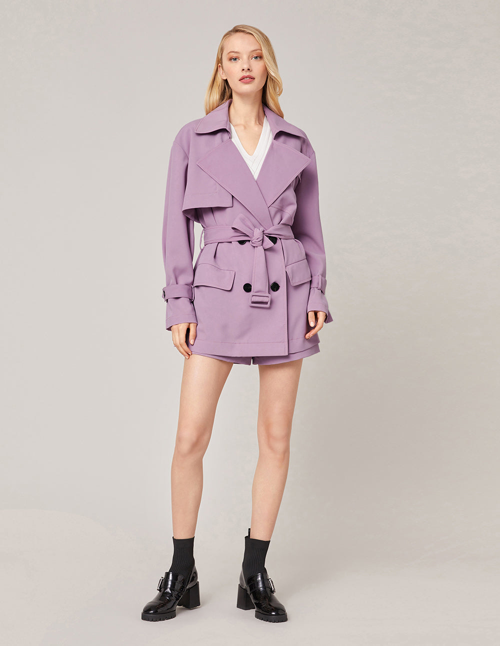 MARYLING Contrast Button Embellished Twill Shorts