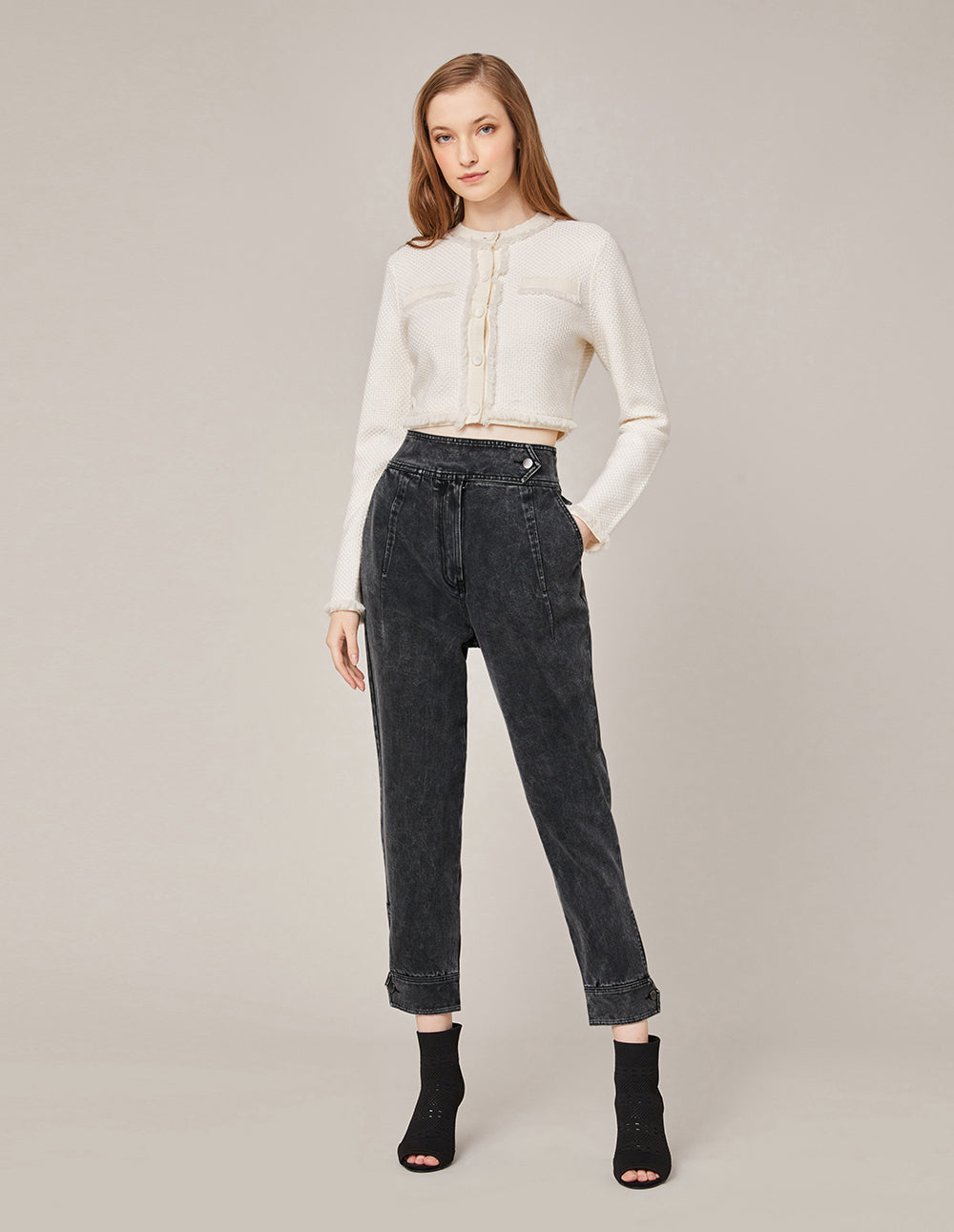 MARYLING High-Waist Medium Wash Rolled Hem Jeans
