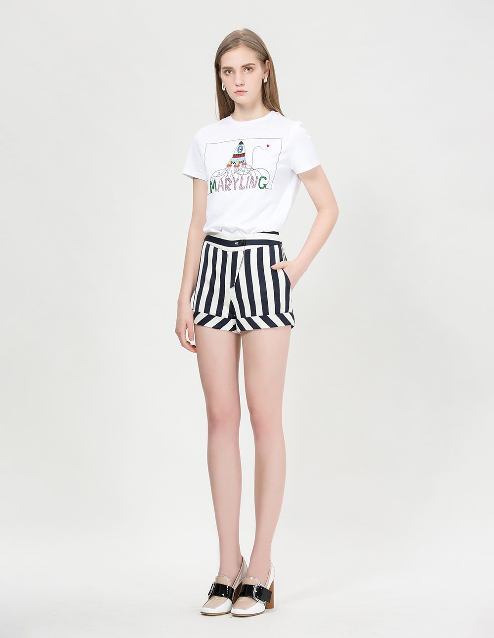MARYLING Chic Strip Pattern Slim Fit Shorts