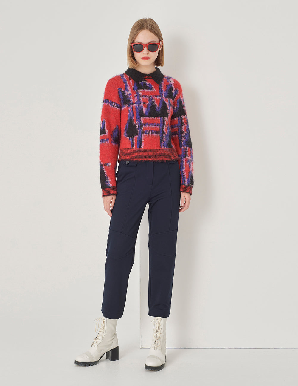 MARYLING Dark Blue Straight Leg Cropped Pants