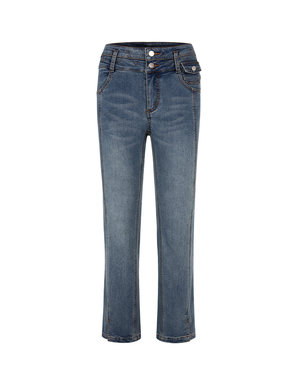 MARYLING High Waist Slit Straight Denim Blue Jeans