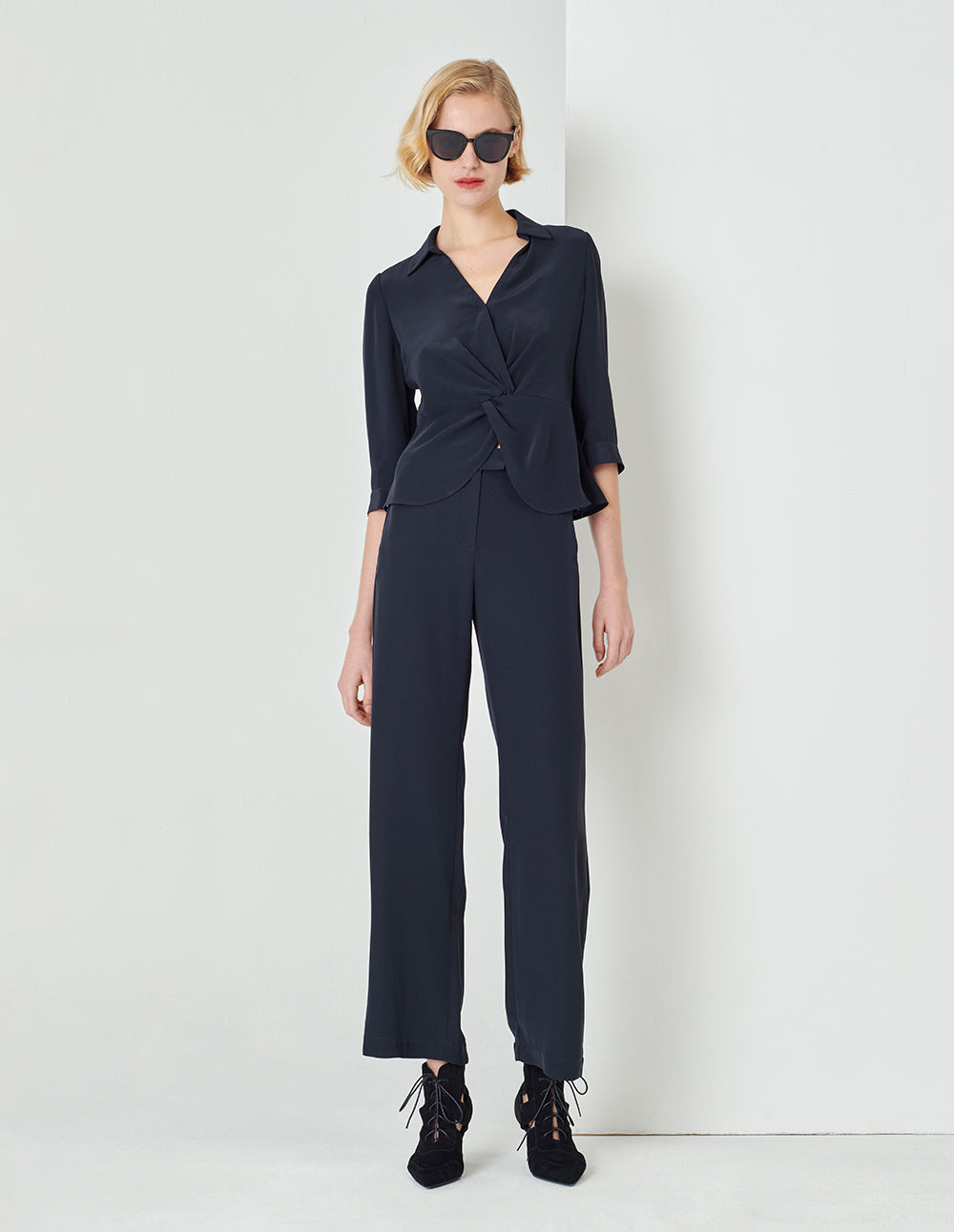 MARYLING Dark Blue Straight Wide Leg Pants