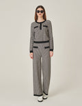 MARYLING Black And White Houndstooth Knitted Straight Wide-Leg Pants