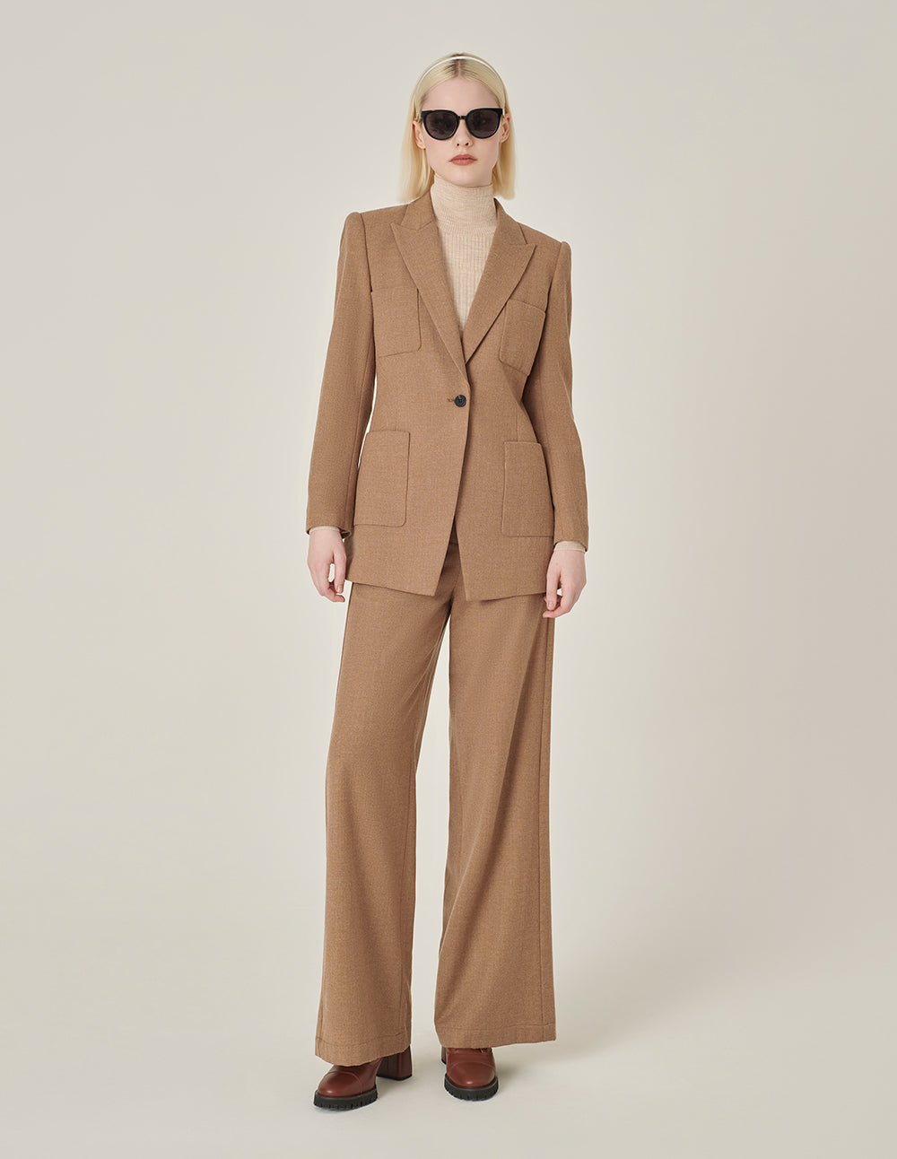MARYLING Camel Wool High-Waist Straight-Leg Pants