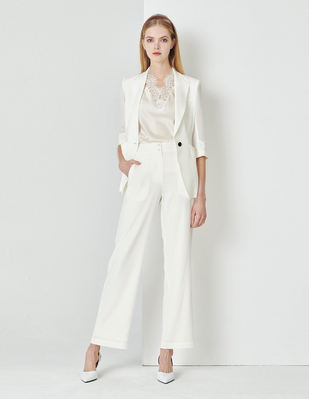 MARYLING High-End Ivory White Straight Suit Pants