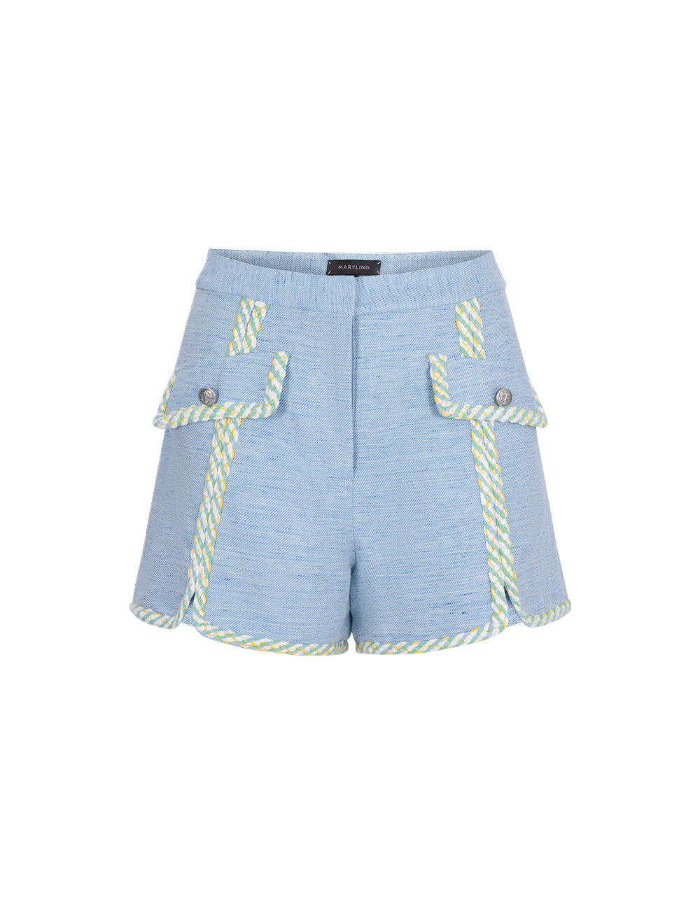 MARYLING Denim Blue Colourful Lace Metal Buckle Shorts