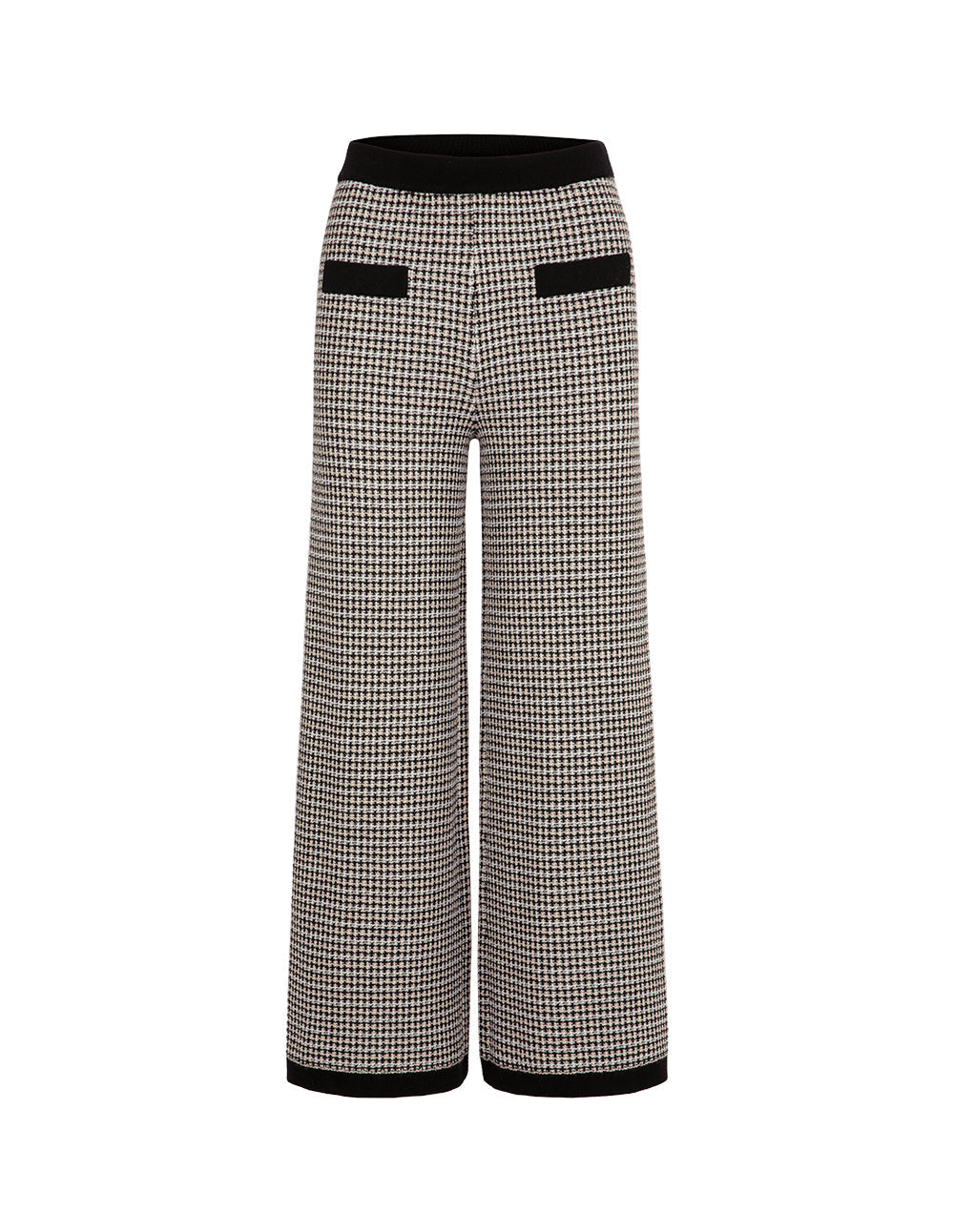 MARYLING Black And White Houndstooth Knitted Straight Wide-Leg Pants