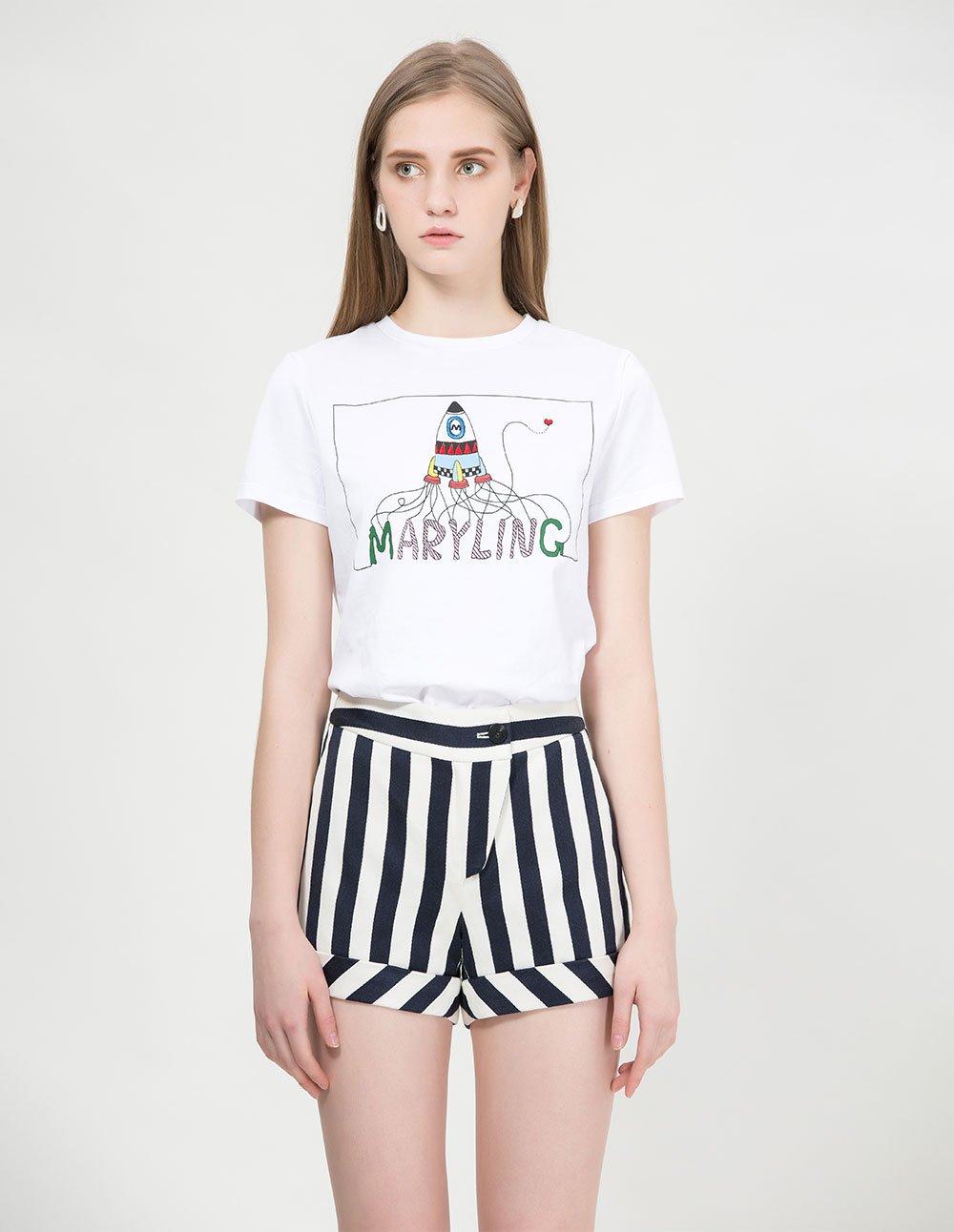 MARYLING Chic Strip Pattern Slim Fit Shorts