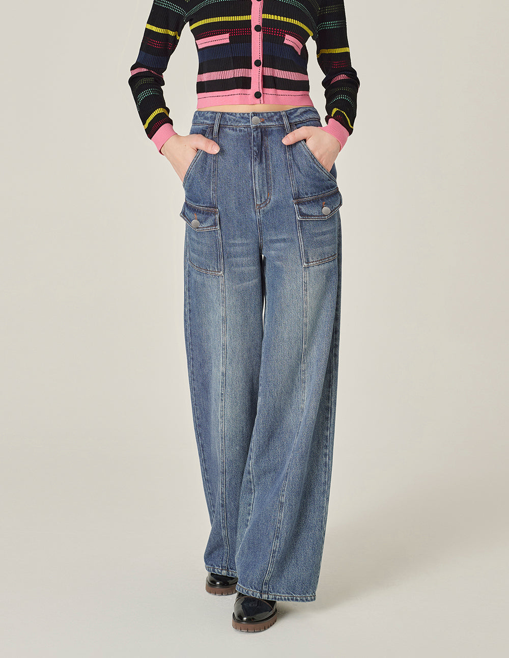 MARYLING Denim Blue Pocket Work-Style Jeans