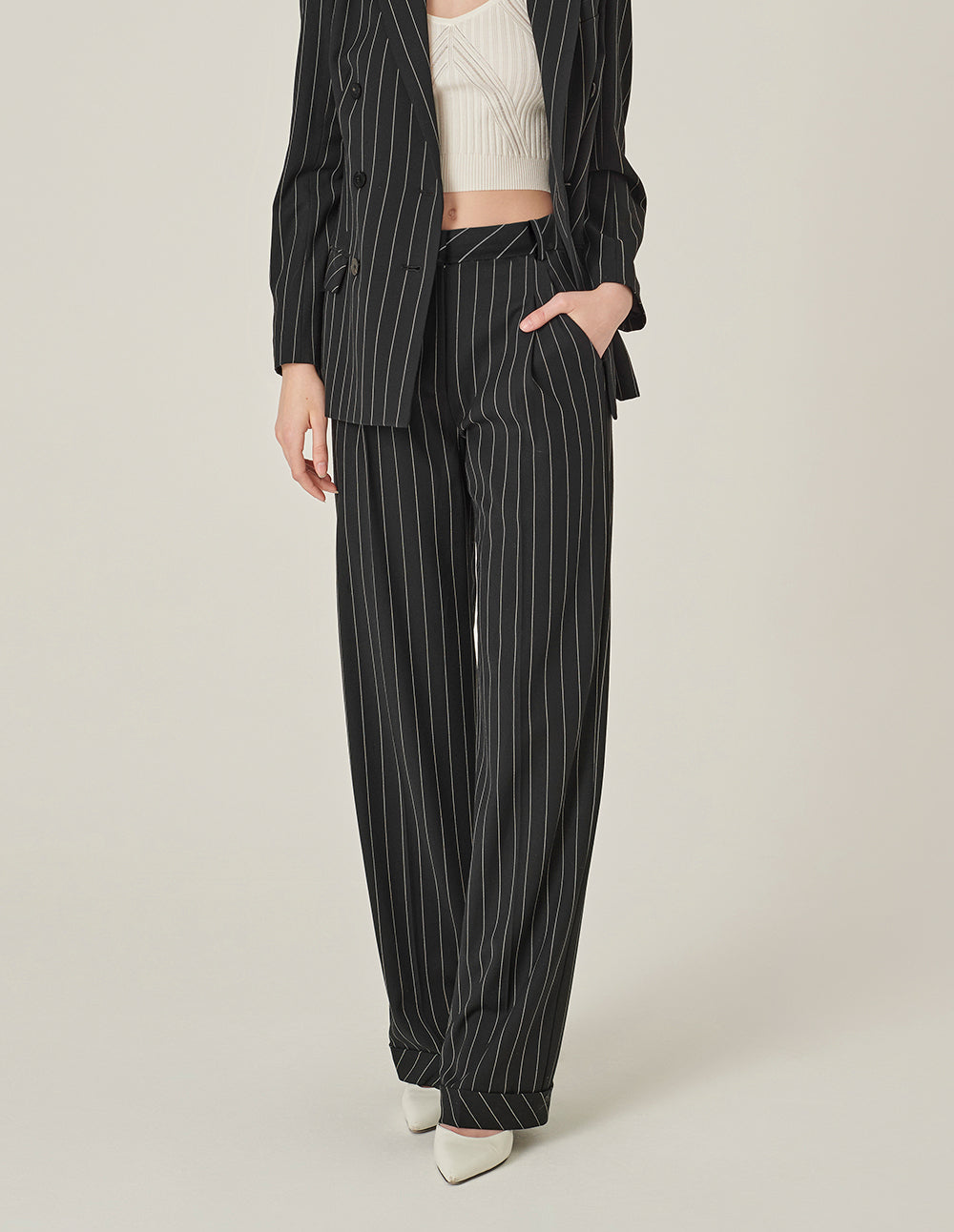 MARYLING Black And White Striped Straight Pants