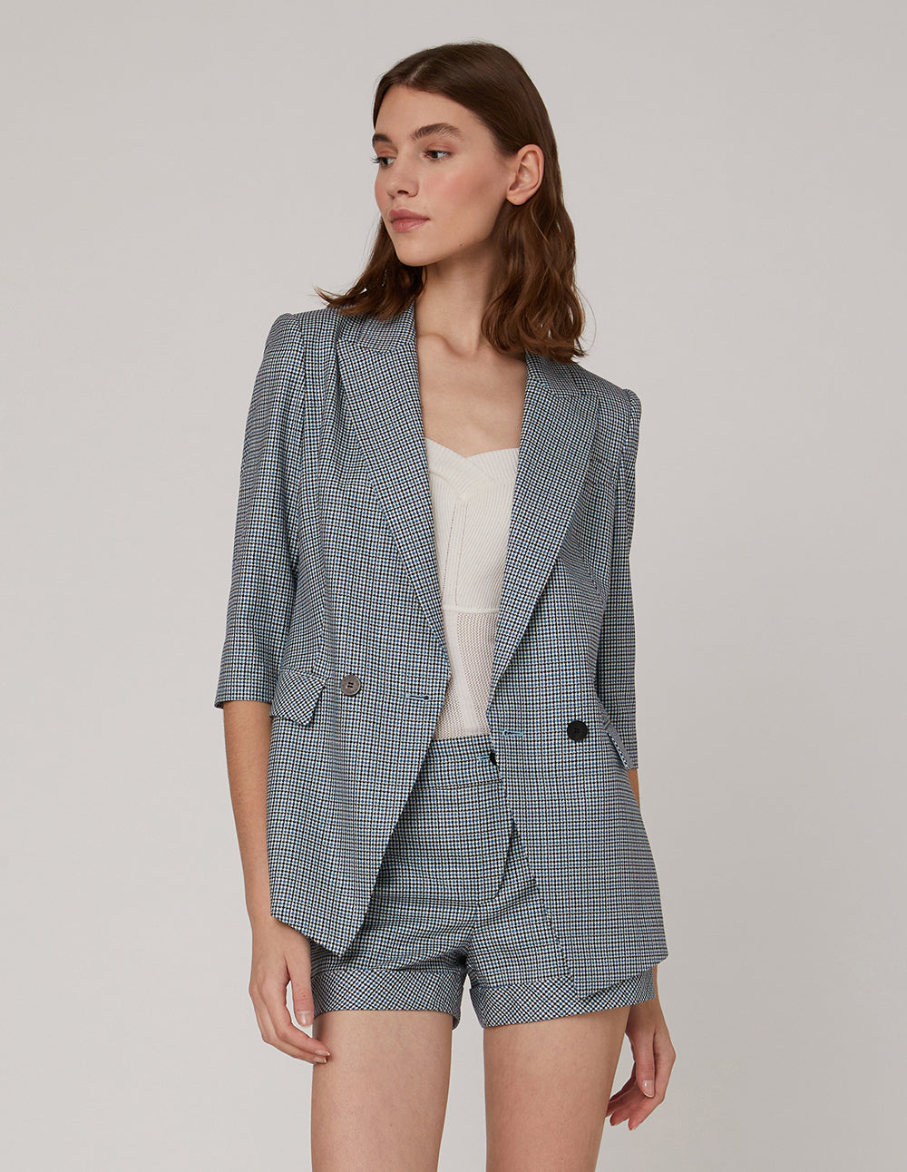 MARYLING Blue white blue houndstooth shorts