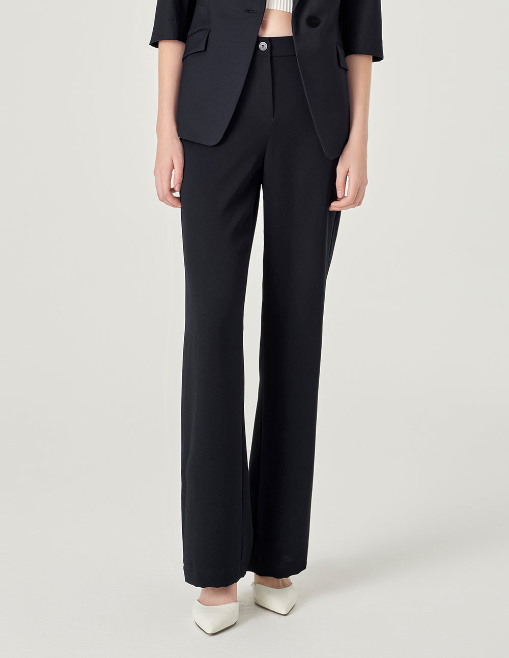 MARYLING Ice Blue Draped Straight Suit Pants