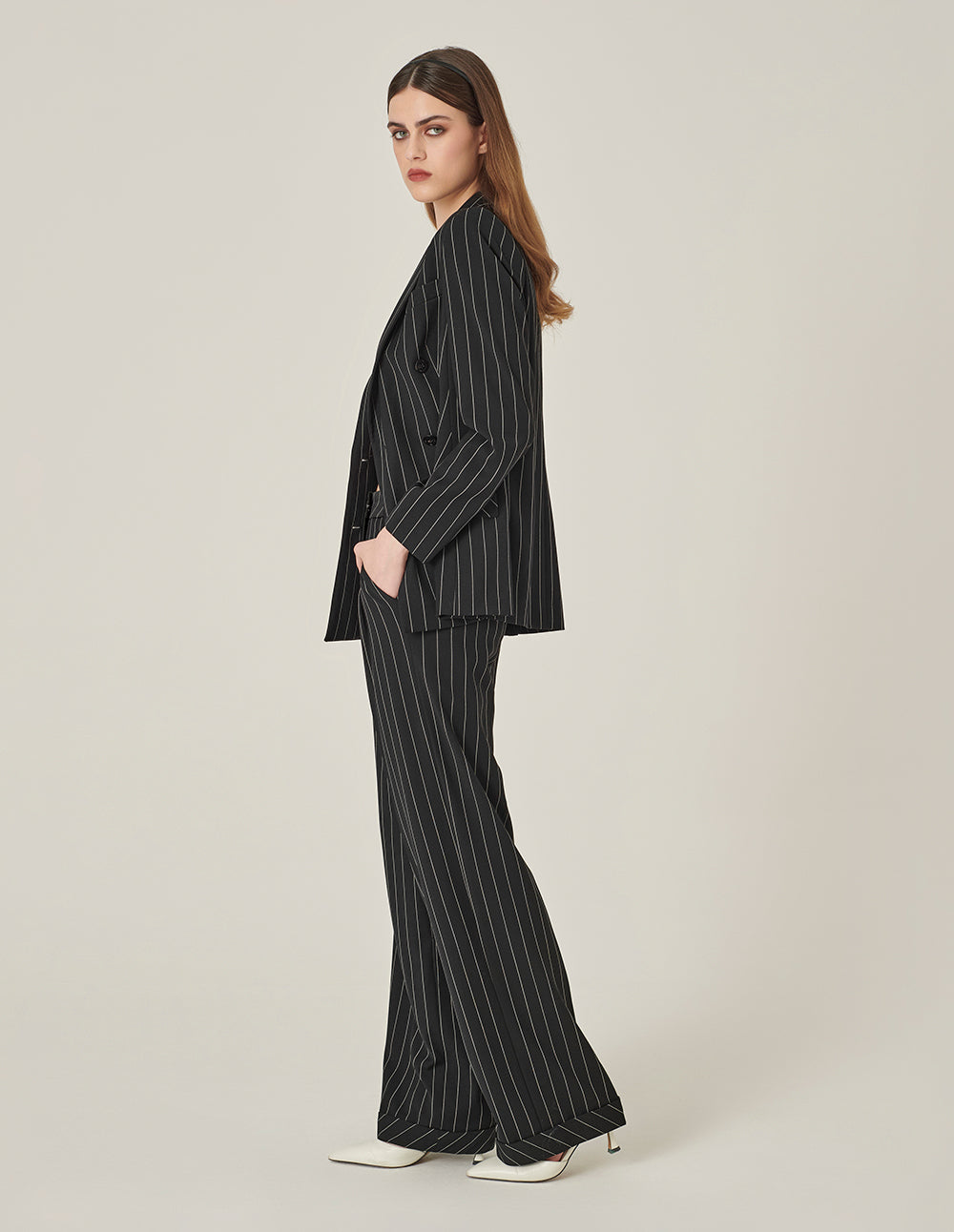 MARYLING Black And White Striped Straight Pants