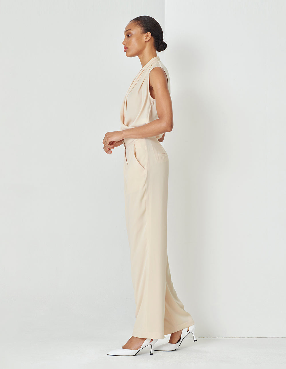 MARYLING Cream Yellow Mid Waist Wide Leg Pants