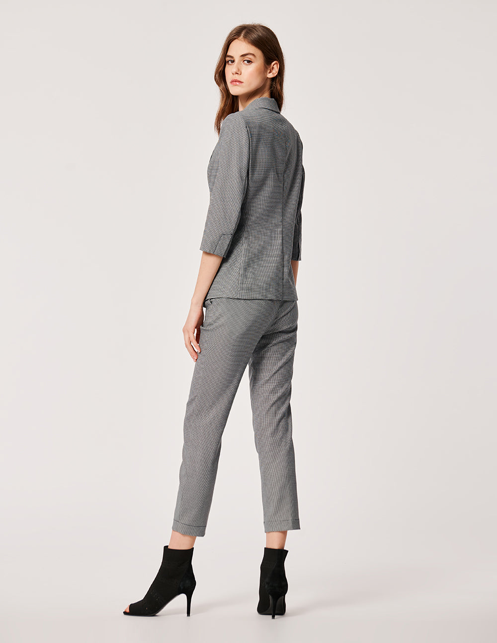 MARYLING Houndstooth Pattern Crop Leg Slim Fit Trousers