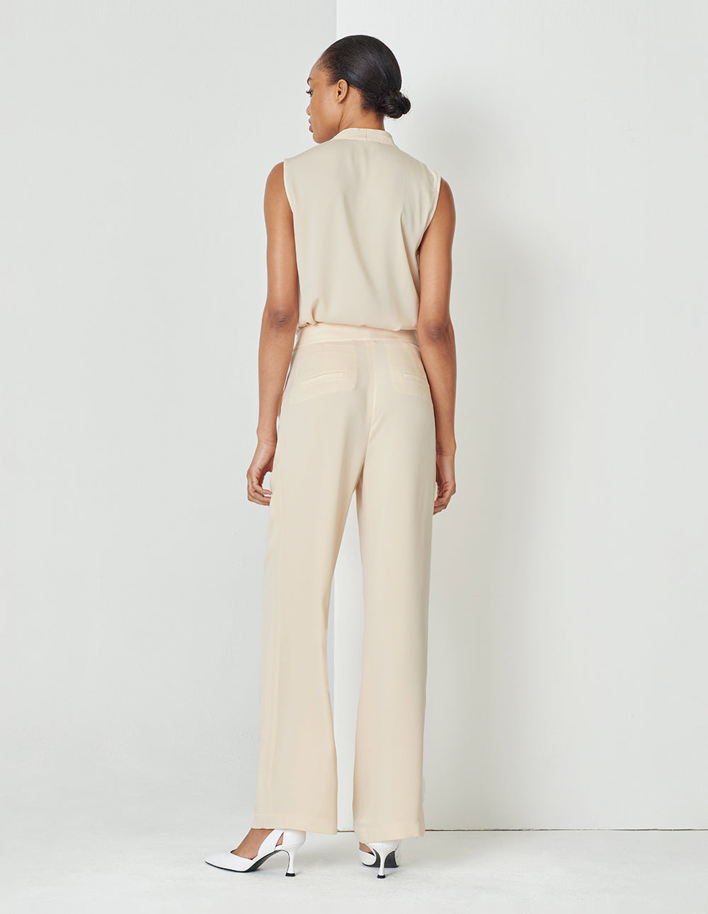 MARYLING Cream Yellow Mid Waist Wide Leg Pants